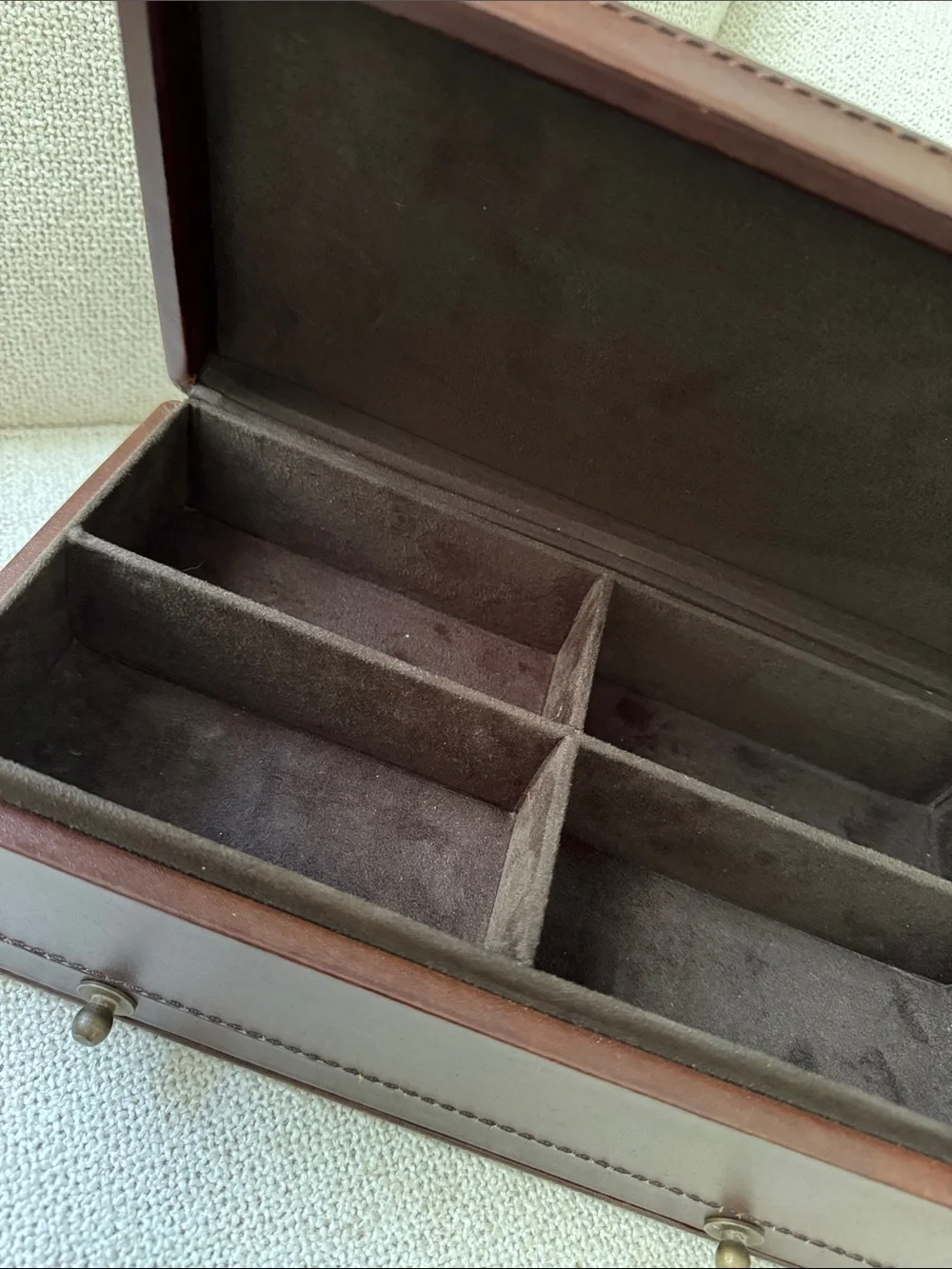 Pottery Barn Brown Leather Men’s Accessory Box with Brass Pulls